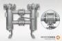 Duplex strainer Type DF, stainless steel, with ball valve switch device