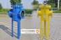 Siebkorbfilter Typ SKF mit Dreipunkt-Standfüßen, Deckel-Schwenk-Vorrichtung / Gasfilter mit Differenzdruck-Messumformer