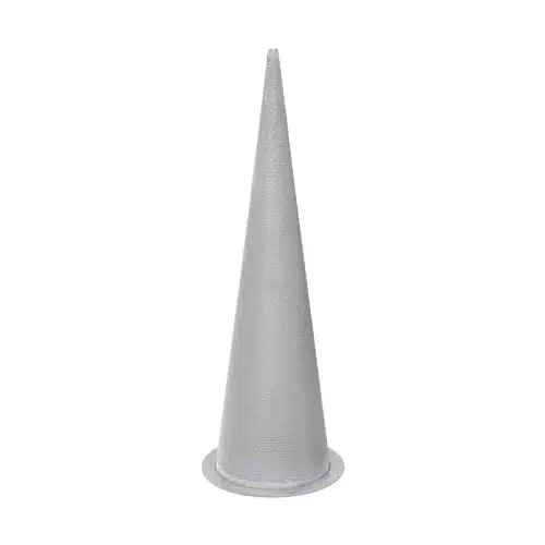 Hutsieb als Spitzsieb aus Edelstahl, ein Anfahrsieb, dessen Kegel ohne Deckfläche in eine Spitze ausläuft