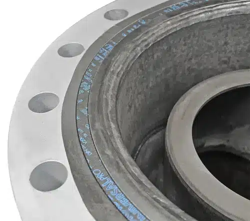 Nutdichtung im Deckel eines Filters DN200 mit Heizmantel, in Graphit-Spießblech, EPDM, FKM (Viton), PTFE, ePTFE sowie als Spiral- oder Faserdichtung (Klingersil, Klinger Quantum)