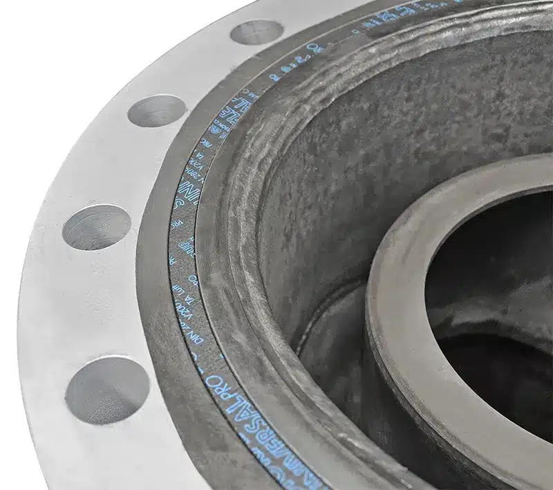 Nutdichtung im Deckel eines Filters DN200 mit Heizmantel, in Graphit-Spießblech, EPDM, FKM (Viton), PTFE, ePTFE sowie als Spiral- oder Faserdichtung (Klingersil, Klinger Quantum)