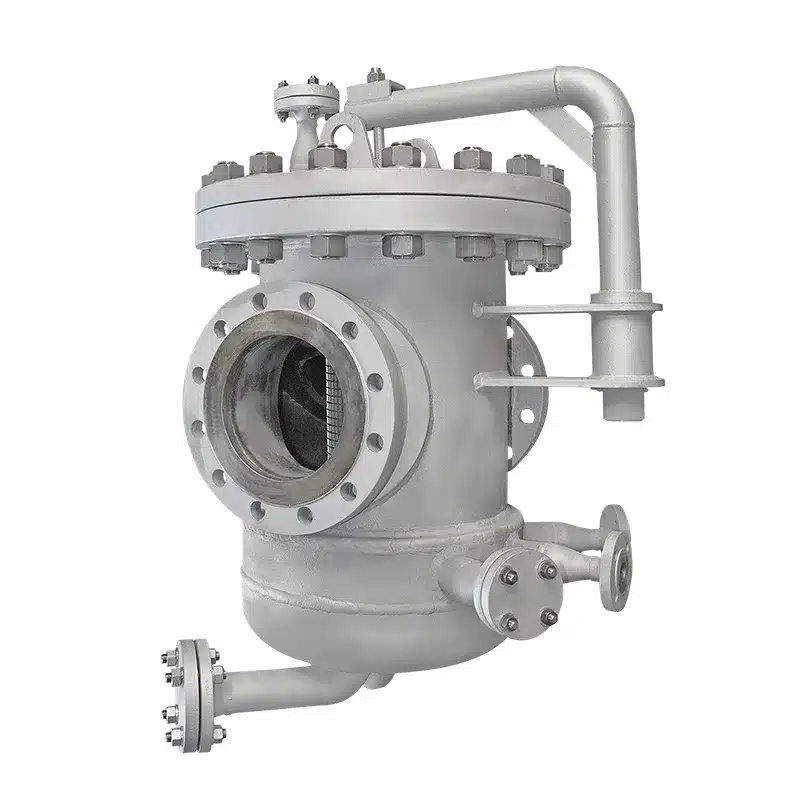 Industriefilter DN200 aus Edelstahl mit Heizmantel und Leckagemantel, Entlüftung, Entleerung sowie Hebe- und Schwenkarm