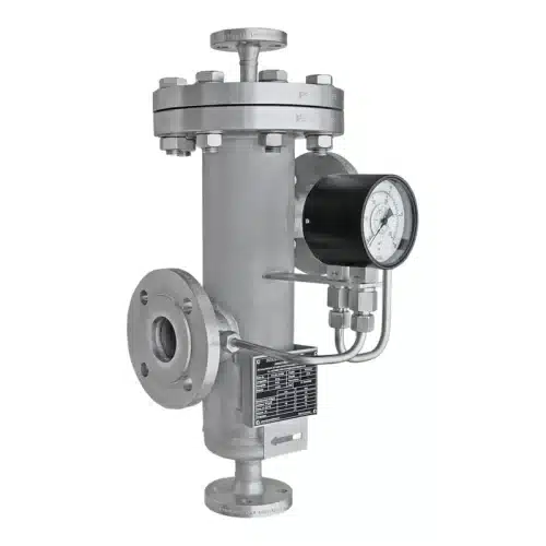 Einfachfilter Typ EF DN50 aus Edelstahl mit Differenzdruckanzeige für Kraftstoffe und Tanklager