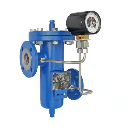 Einfachfilter Typ EF DN50 aus Stahl, lackiert, mit Differenzdruckmanometer
