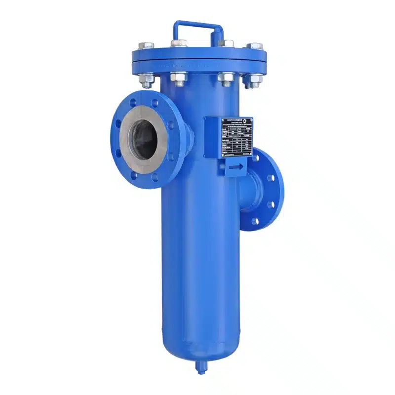 Lackierter Einfachfilter Typ EF DN80 aus Stahl im Farbton RAL 5010 Enzianblau