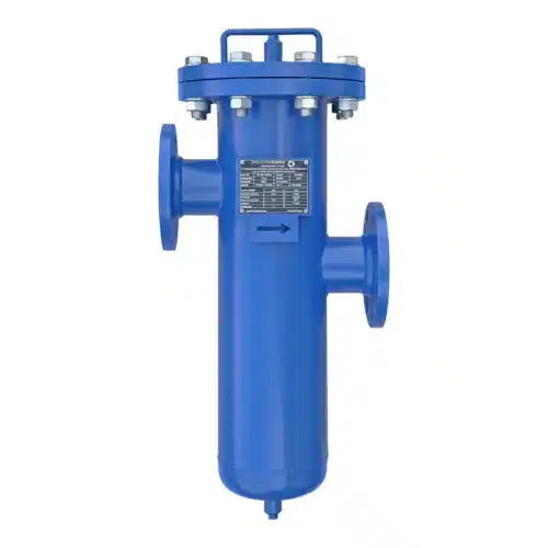 Einfachfilter Typ EF DN80 aus Stahl, RAL 5010 blau lackiert, für Wasseraufbereitung und Prozesswasser