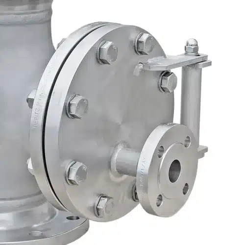T-Filter Typ TF mit Entlüftung als Flansch im Gehäusedeckel, denn diese Bauform hat keinen Bodenpunkt