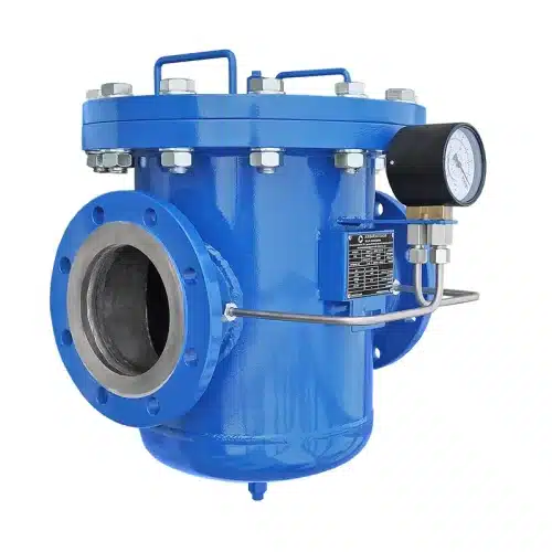 Siebkorbfilter Typ SKF DN150 aus Stahl, lackiert, mit Differenzdruckmanometer