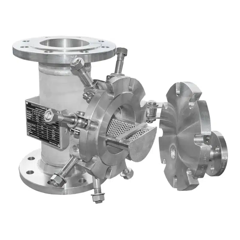 T-Filter Typ TF DN100 aus Edelstahl mit Deckel-Schnellverschluss und Entlüftungsanschluss