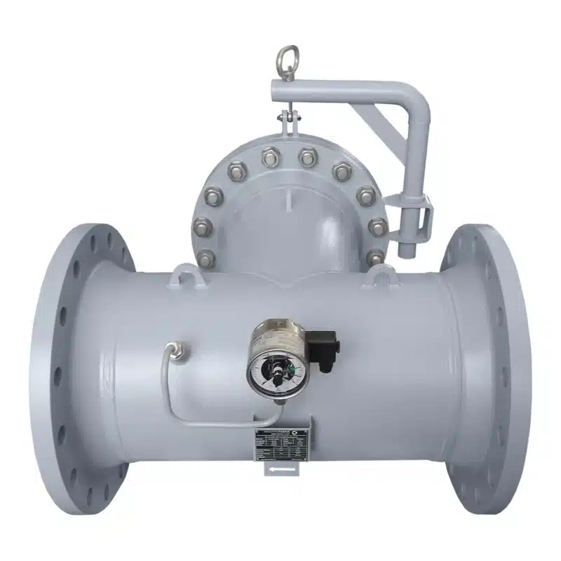 T-Filter Typ TF DN400 PN25 mit Deckel-Schnellverschluss, Schwenkarm und Differenzdruckanzeige
