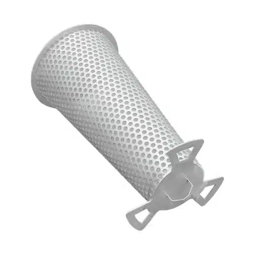Kegelsieb aus Edelstahl, dessen kegeliger Siebkörper mehr Fläche bietet als ein flaches Sieb
