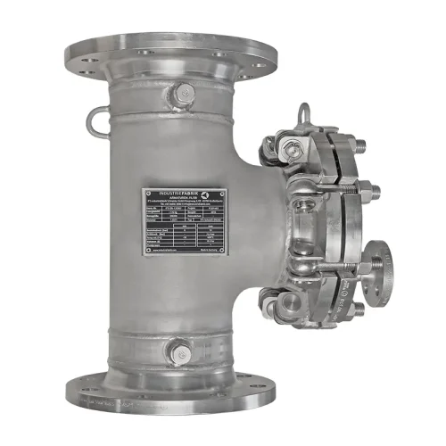 T-Filter Typ TF DN150 PN10 aus Edelstahl mit Schnellverschluss über Augenschrauben, hier für Stickstoff und Gase