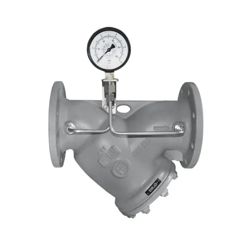 Y-Schmutzfänger Typ YF DN150 aus Stahlguss mit Differenzdruckanzeige und Manometer