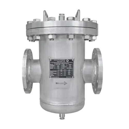 Siebkorbfilter Typ SKF DN100 PN16 aus Edelstahl 1.4571 mit 250 µm Maschenweite, ausgelegt als Gasfilter für Stickstoff