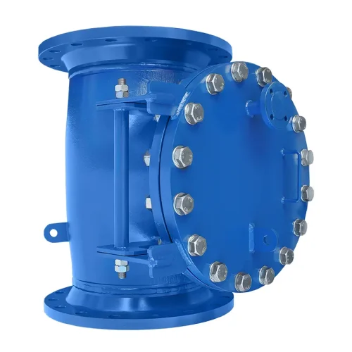 T-Filter Typ TF DN400 PN25 für Heißwasser, in RAL 5010 blau lackiert